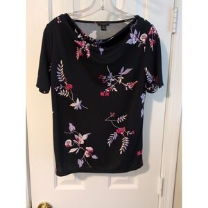 Ann Taylor Multi-Color Floral Short Sleeve Top W/ Drape Neckline Size XSP